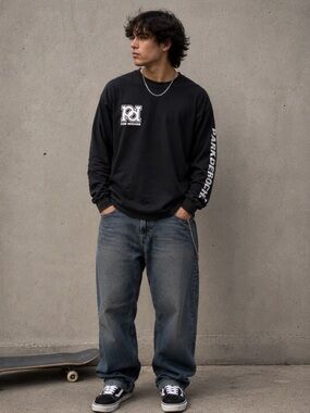 Park Derochie Y2K Skater Long Sleeve Shirt XL Black Streetwear